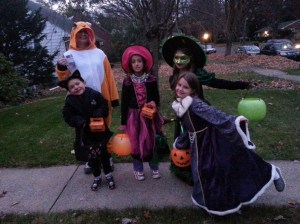 Tanya trick or treating with her friends