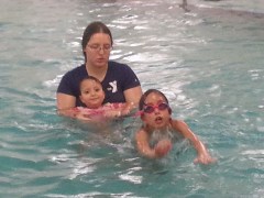 Leena's first swim lesson - and Tanya swimming like a pro!