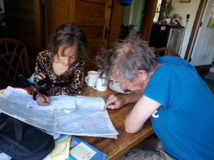 Tanya and Johan studying maps and co-ordinates